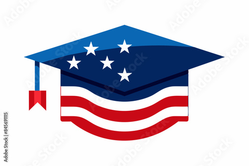 amrican flag graduate cap hat on white backgrund photo