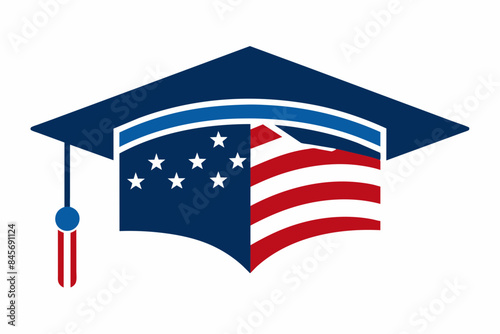 amrican flag graduate cap hat on white backgrund photo