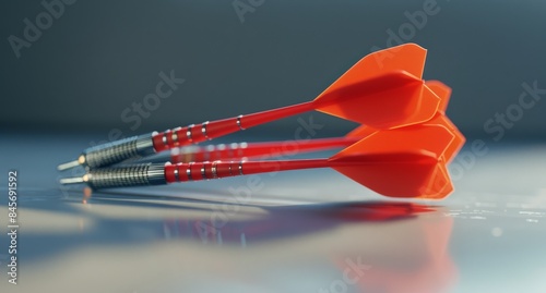 Closeup of Red Darts Stuck in a Dartboard