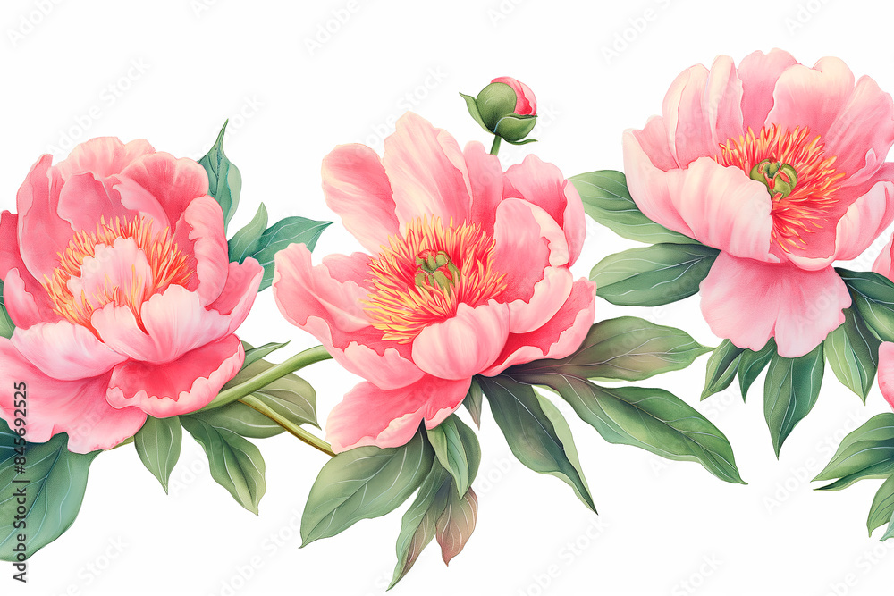 Obraz premium Watercolor Style Illustration of Pink Peonies. Generative AI. 
