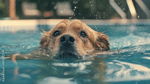 The dog is swimming in the pool