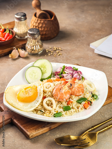 several photos of fried rice with various flavors