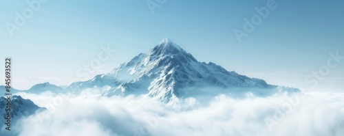 Rocky mountain peak shrouded in clouds with a glimpse of blue sky peeking through, 4K hyperrealistic photo