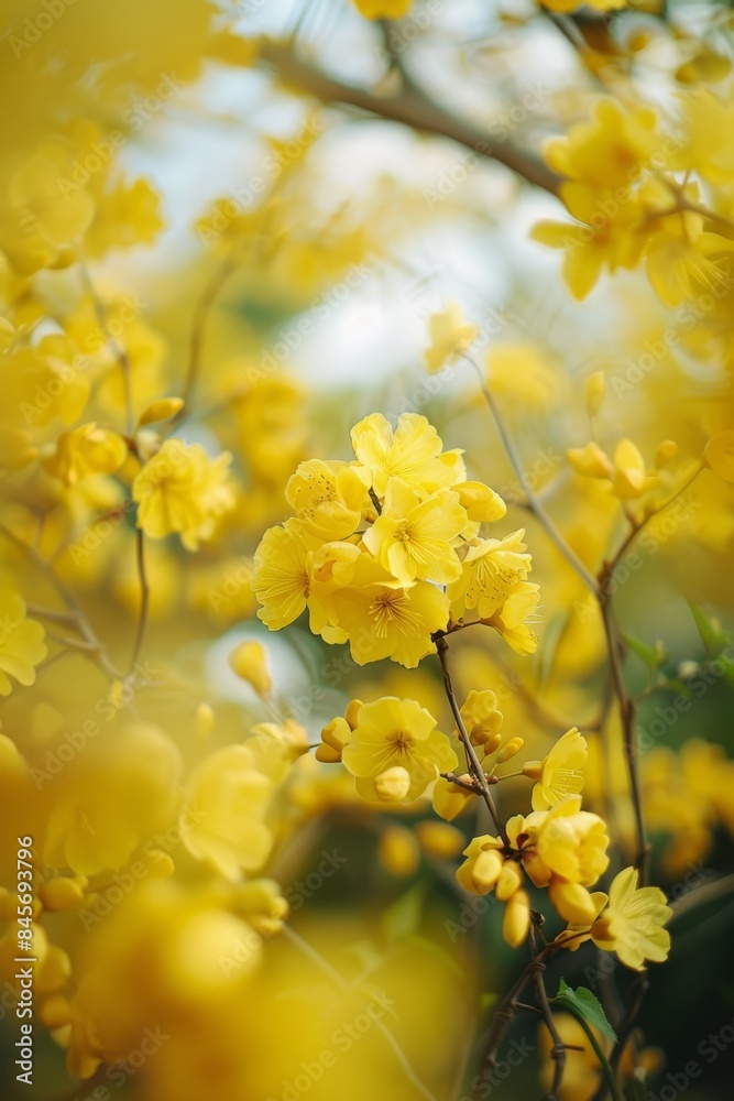 Colocas flowers: dense yellow buds cover ancient tree branches, blooming background. Colocas flowers: dense yellow buds cover ancient tree branches, blooming background.