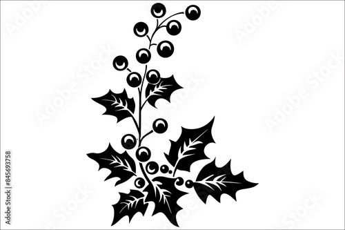 Flat holly berry vector silhouette illustration. Christmas holly leaves.