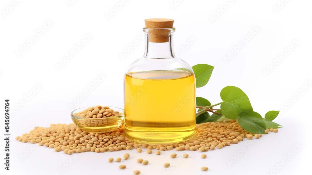 Oil from soybeans culinary items made from soybeans and drinks isolated against a background Oil from soybeans culinary items made from soybeans and drinks isolated against a background
