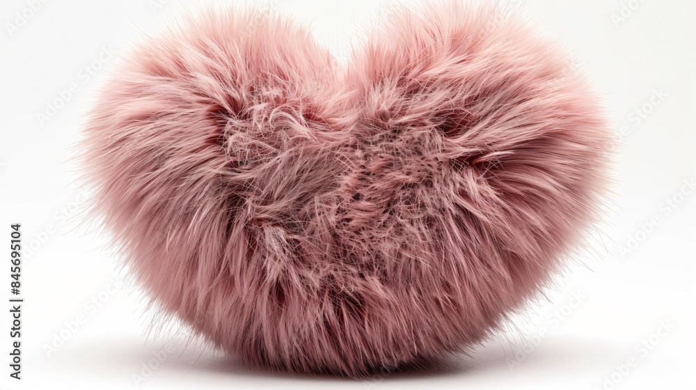 Macro pink heart fur ball on white Macro pink heart fur ball on white