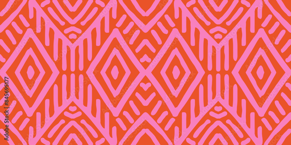 Hand drawn Batik seamless pattern. Geometric doodle abstract illustration, Ethnic wallpaper. Tribal vector texture. Aztec style. Folk embroidery. Indian art, Scandinavian, African rug and tile.