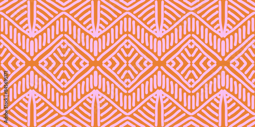 Hand drawn Batik seamless pattern. Geometric doodle abstract illustration, Ethnic wallpaper. Tribal vector texture. Aztec style. Folk embroidery. Indian art, Scandinavian, African rug and tile.