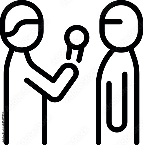 Line drawing of a journalist holding microphone interviewing a businessman