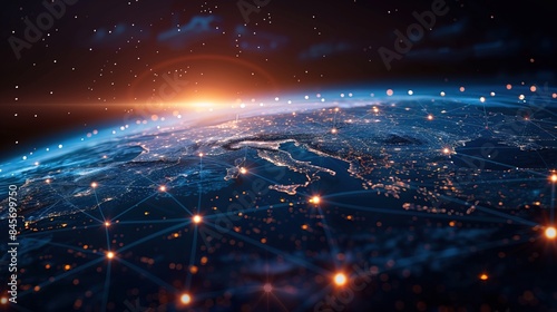 Illustration of global network connections and communication technology for internet business and telecommunication