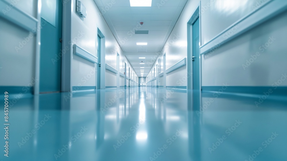 Fototapeta premium Empty corridor blue white floor