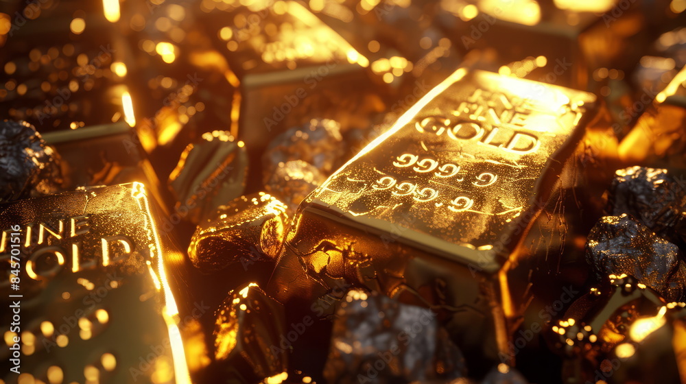 Wealth and finance with gold bar investments. Shiny currency stack symbolizing treasure, banking and economic profit. Precious metal trade and financial security. Pure gold bars and commercial success Wealth and finance with gold bar investments. Shiny currency stack symbolizing treasure, banking and economic profit. Precious metal trade and financial security. Pure gold bars and commercial success