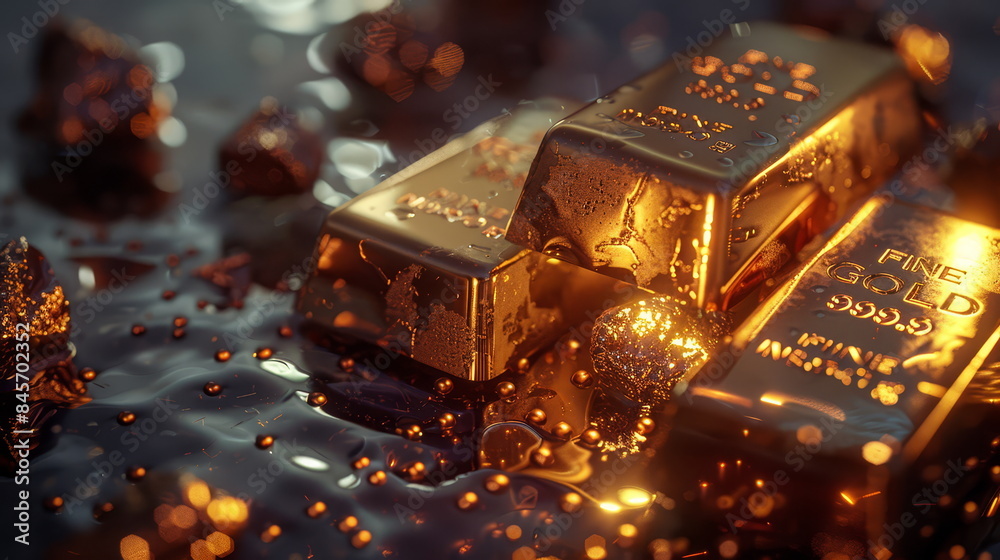 Wealth and finance with gold bar investments. Shiny currency stack symbolizing treasure, banking and economic profit. Precious metal trade and financial security. Pure gold bars and commercial success Wealth and finance with gold bar investments. Shiny currency stack symbolizing treasure, banking and economic profit. Precious metal trade and financial security. Pure gold bars and commercial success