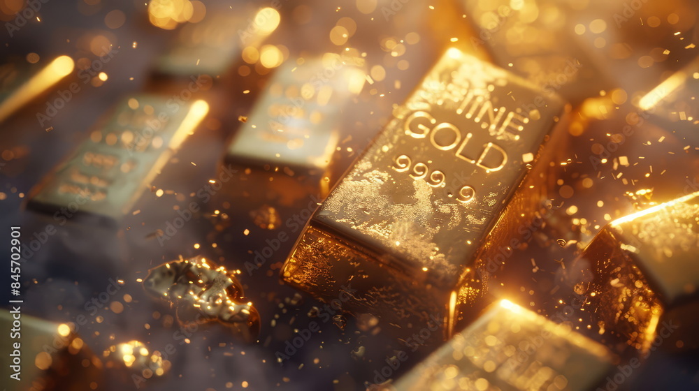 Gold bars with a shimmering surface, symbolizing financial security, investment and wealth. Precious metal currency in a luxurious, economic context, highlighting banking and commercial success. Gold bars with a shimmering surface, symbolizing financial security, investment and wealth. Precious metal currency in a luxurious, economic context, highlighting banking and commercial success.