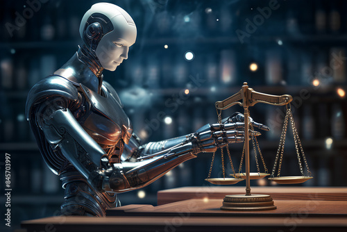 AI ethics and legal concepts artificial intelligence law and online technology of legal regulations Controlling artificial intelligence technology is a high risk. photo