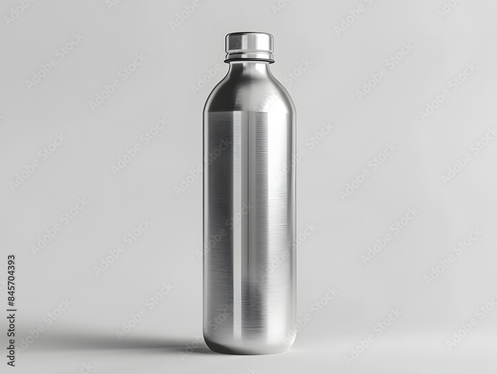 Empty glossy metal water bottle mockup with isolated background Empty glossy metal water bottle mockup with isolated background