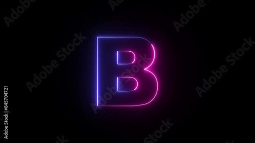 Animated neon letter B. Two-color looping trendy glowing neon alphabet letter B. Educational concept with neon letter