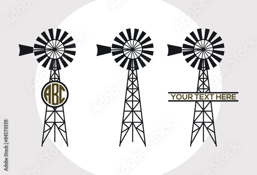 Wind Turbine SVG Cut File, Wind Turbines Landscape Svg, Wind Energy Svg, Windmill Svg, Electric Pole Svg, Farmhouse Windmill Svg