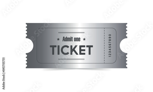 Silver ticket. Retro ticket. Vintage ticket. Paper ticket. Metal ticket.