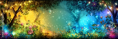 Enchanting fantasy forest  whimsical creatures and magical lights for book covers