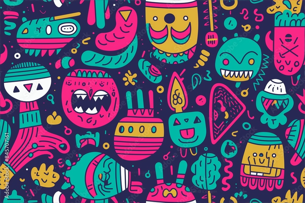 Horror pattern with skulls, worms, slime textures, screams, chaotic design. Horror pattern with skulls, worms, slime textures, screams, chaotic design.