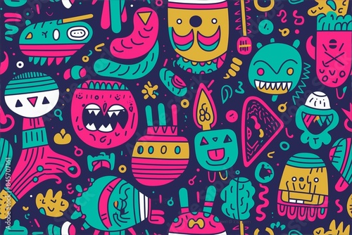 Horror pattern with skulls, worms, slime textures, screams, chaotic design.