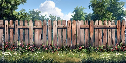 wooden fencing cartoon fences wood bars materials farm or ranch palisade fence timber balustrade photo