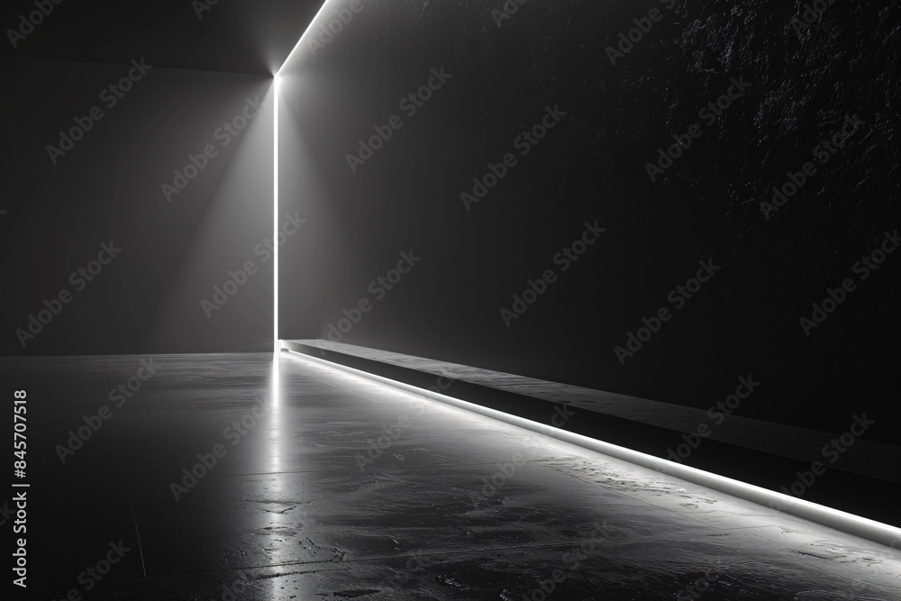 Sparse lighting in room with lengthy wall and bench Sparse lighting in room with lengthy wall and bench