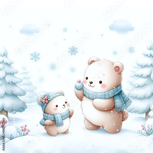 Bear playing in the snow with cub 9