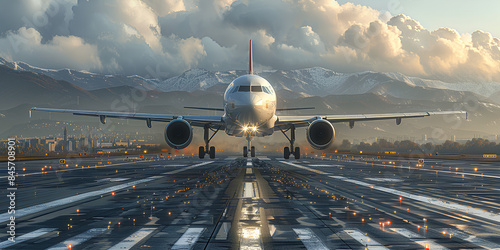 Wallpaper Mural An airplane takes off from the end of the runway Torontodigital.ca