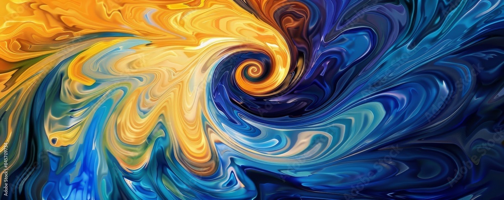 Abstract swirl of vibrant blue and yellow colors, fluid art design. Modern acrylic painting concept Abstract swirl of vibrant blue and yellow colors, fluid art design. Modern acrylic painting concept