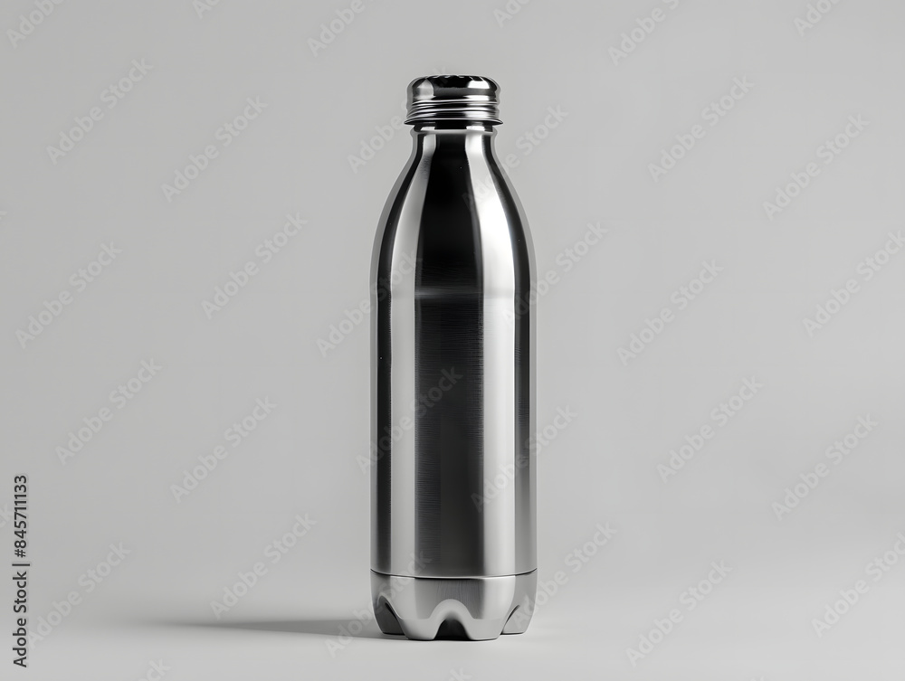 Empty glossy metal water bottle mockup with isolated background Empty glossy metal water bottle mockup with isolated background