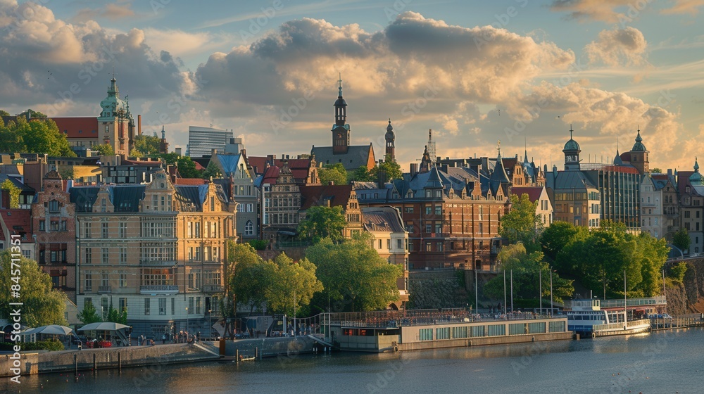 Fototapeta premium Cityscape with a mix of modern and historical architecture