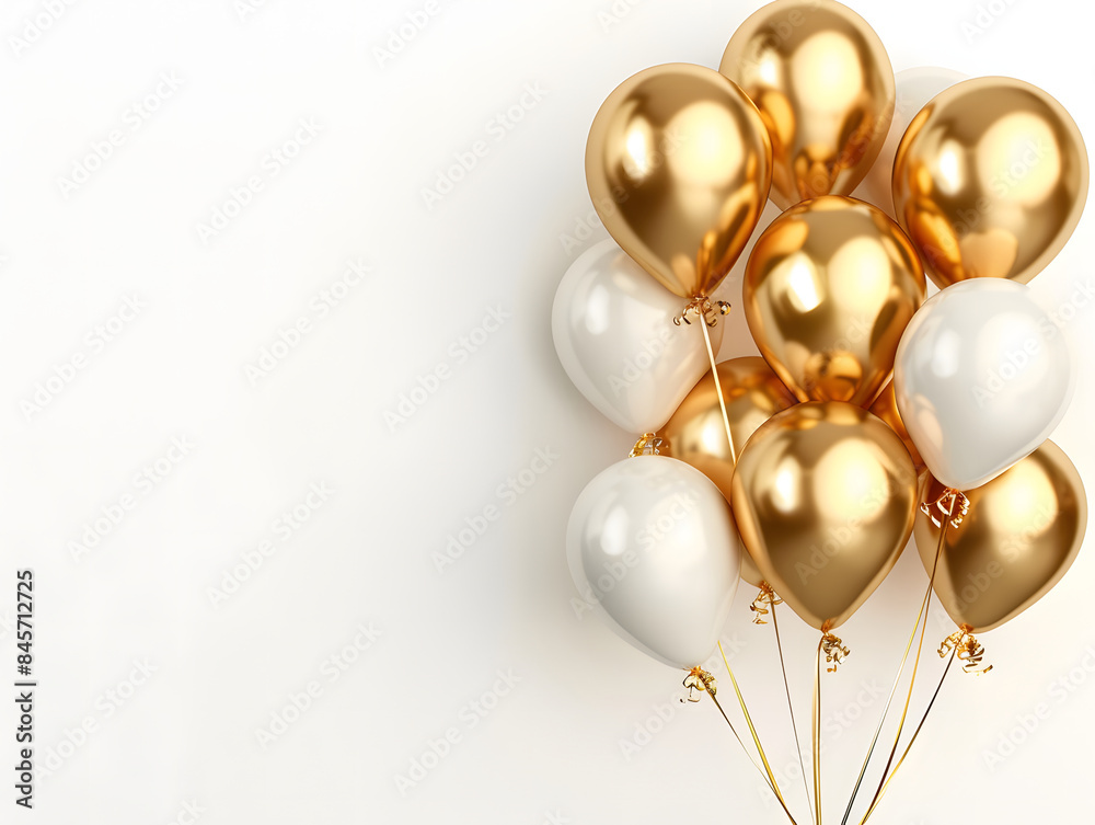 Golden balloons on a white background with text space Golden balloons on a white background with text space