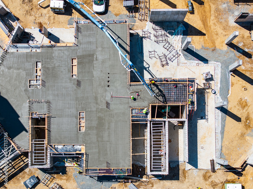 Top down of a concrete slab at a construction site
