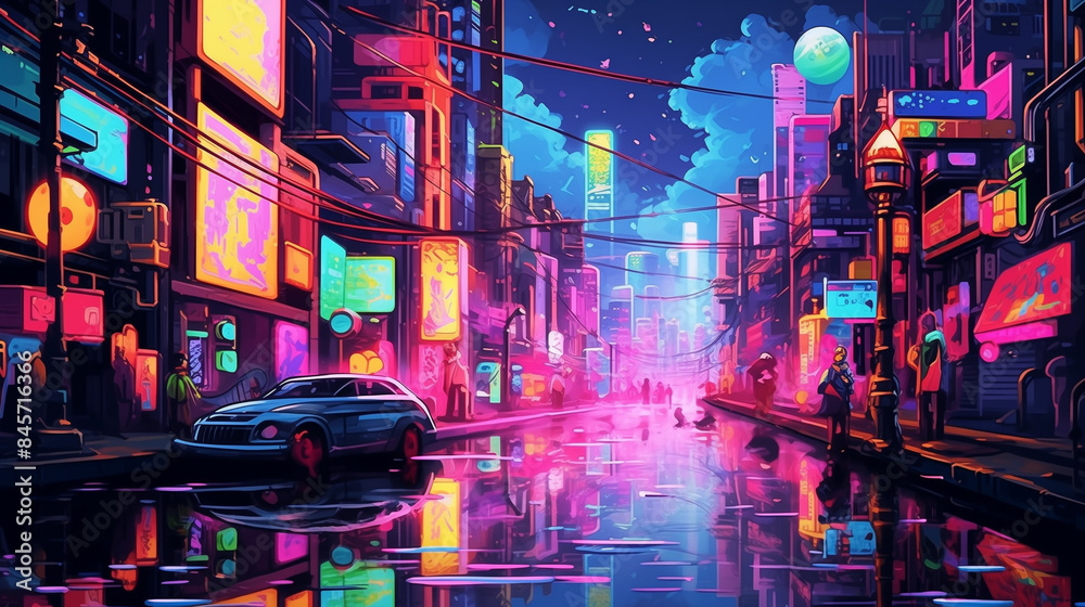 Fototapeta premium illustration night city in Japan, AI-generated