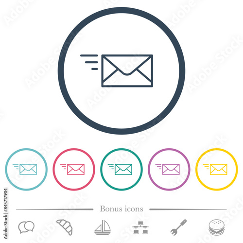 Sending mail outline flat color icons in round outlines