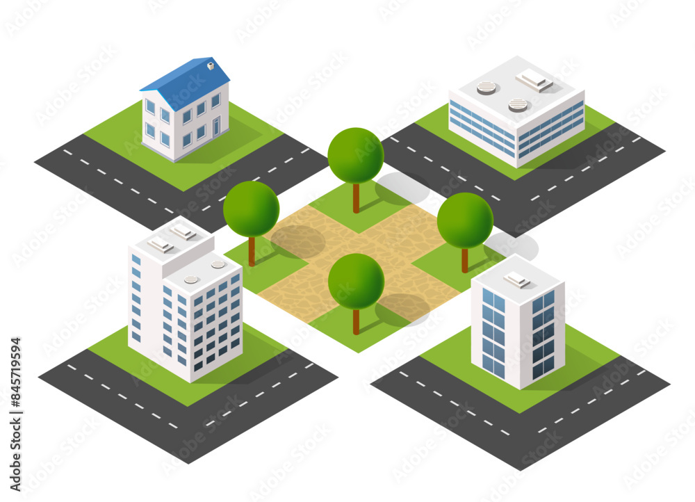 Obraz premium Isometric 3d illustration park trees forest nature elements