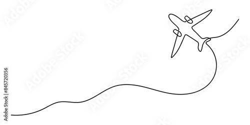 Airplane path in one continuous line drawing. Business concept of world travel and international airline flights with tracing in simple linear style. Doodle vector illustration