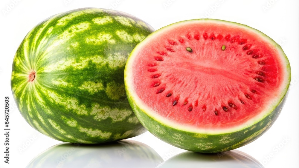 Whole and sliced watermelons on a white background Whole and sliced watermelons on a white background