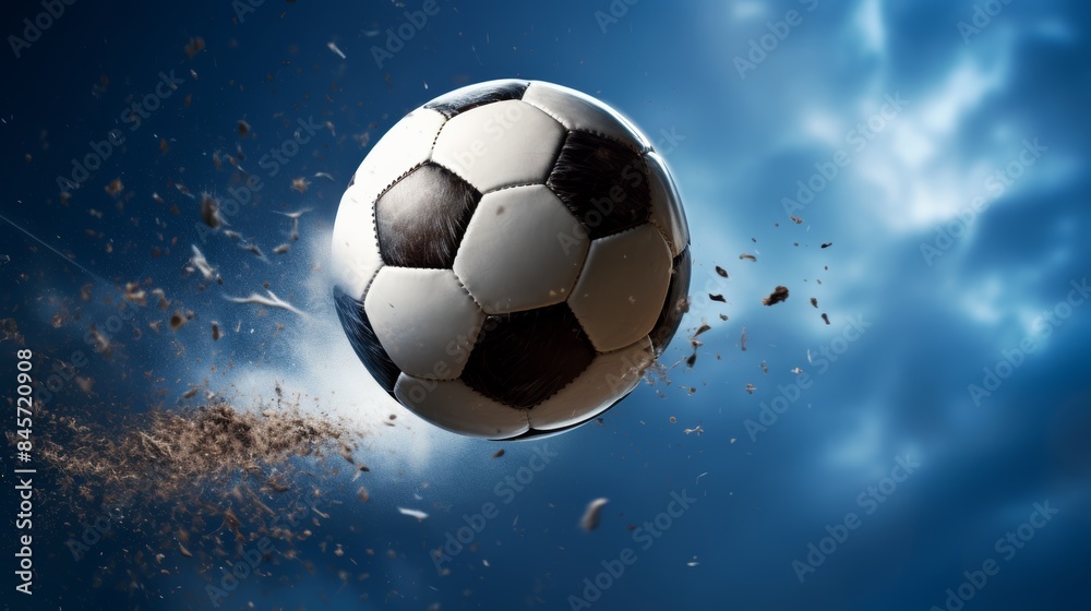 Fototapeta premium close-up soccer ball suspended in mid-air just before hitting the back of the net