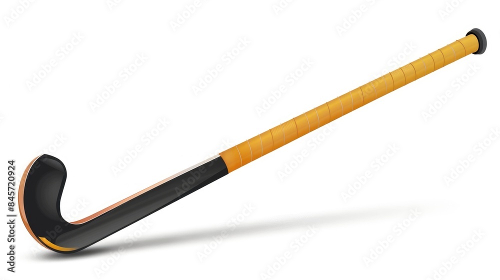 A close-up of an orange and black hockey stick on a white background A close-up of an orange and black hockey stick on a white background