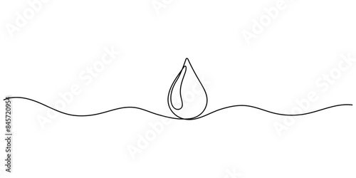 Water drop line icon. One line drawing background. Vector illustration. Water drop continuous line icon on white background. A drop of liquid