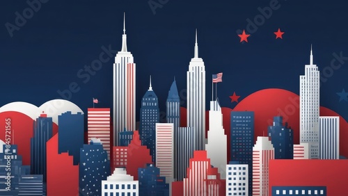 Art deco American Independence Day celebration background with a beautiful urban setting