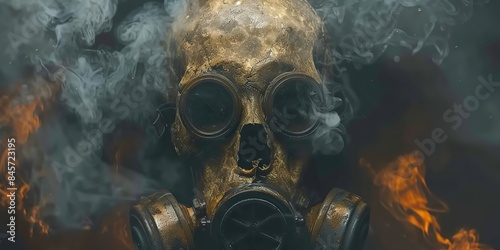 gas mask graphic depicting a realistic skull