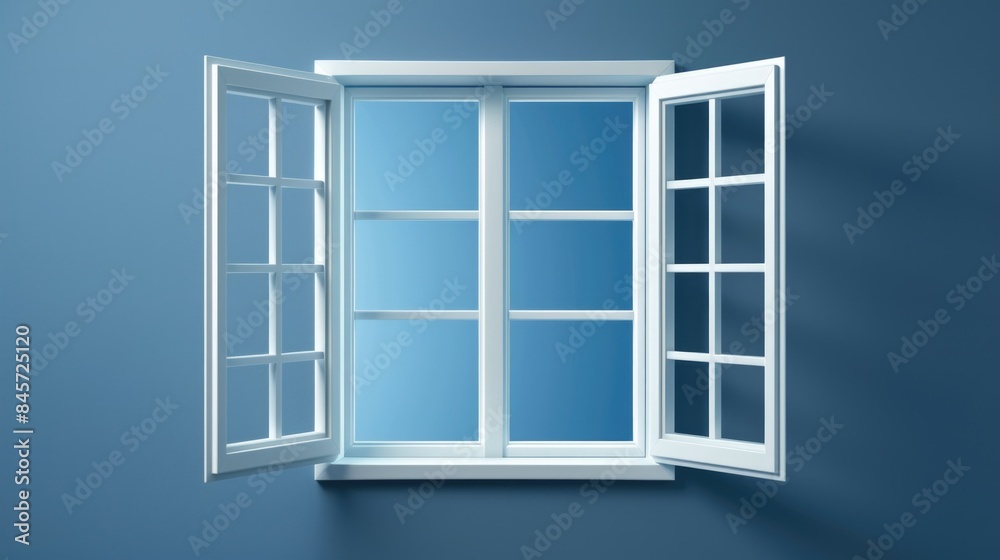 Open window with blue sky view, perfect for architecture or interior design concepts