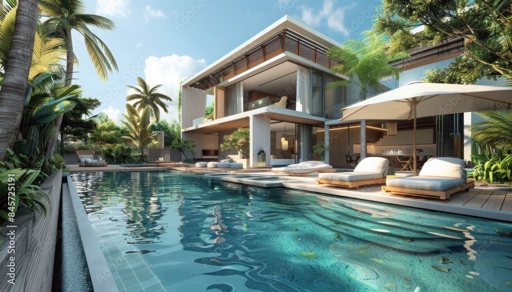 Obraz premium Luxury villa with big swimming pool interior outdoor -