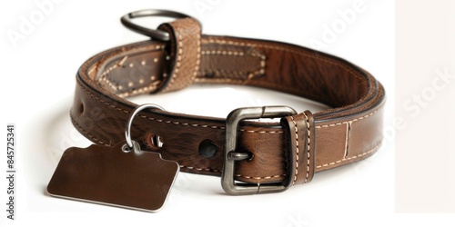 A dog collar with a tag attached to it