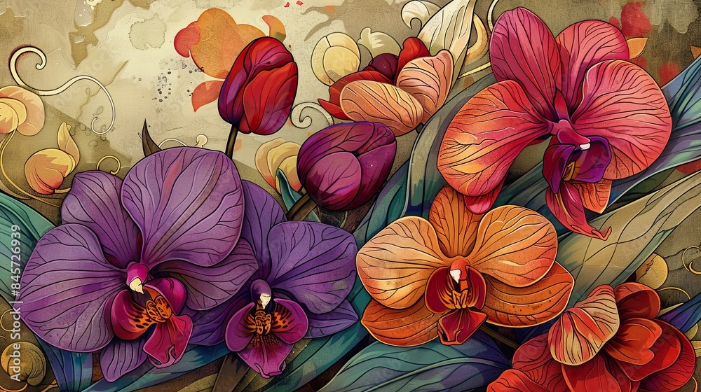 custom made wallpaper toronto digitalA painting of a bouquet of flowers with a variety of colors including purple